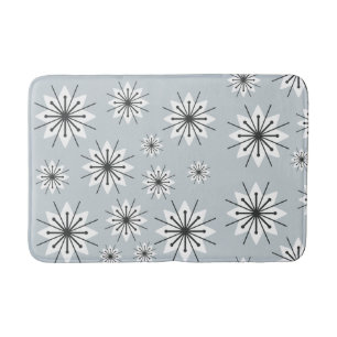 Tapis De Bain Mi-Siècle Moderne Snowflakes Silver