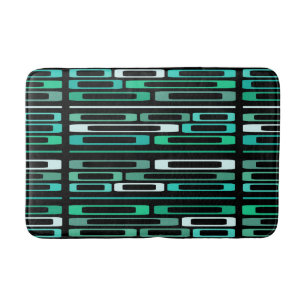 Tapis De Bain Mi-siècle Retro Flat Rocks Noir Turquoise