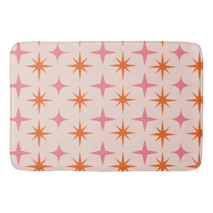 Tapis De Bain Mi-Siècle Rétro Starburs Motif rose orange