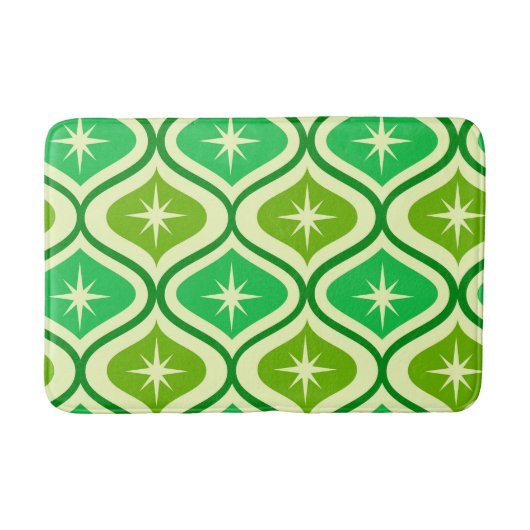 Tapis De Bain Mi-Siècle Retro Starburs Sur Green Ogee Motif (Devant)