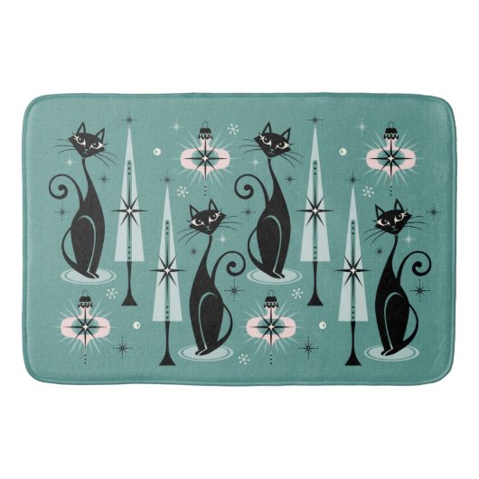 Tapis De Bain Mid Century Atomic Kitty Noël ©studioxtine (Devant)