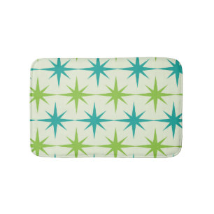 Tapis De Bain Mid-Century Atomique Starburts Vert et Turquoise