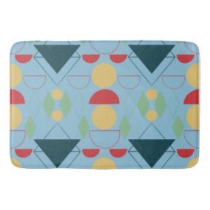 Tapis De Bain Mid Century bleu géométrique