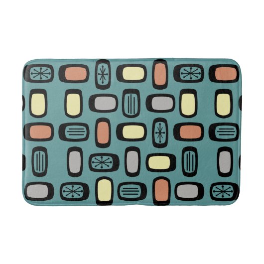 Tapis De Bain Midcentury MCM Rounded Rectangles Turquoise Colorf (Devant)