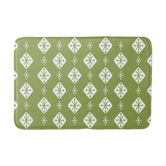 Tapis De Bain Midcentury Starbursts Diamonds Olive Green (Devant)