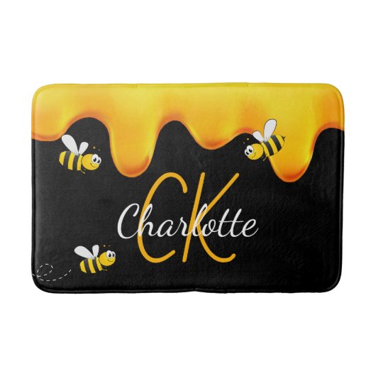 Tapis De Bain Miel d'abeilles Monogramme d'or noir (Devant)