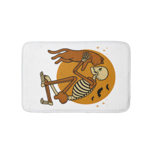 Tapis De Bain Mignon squelette étreignant un chat design gothiqu