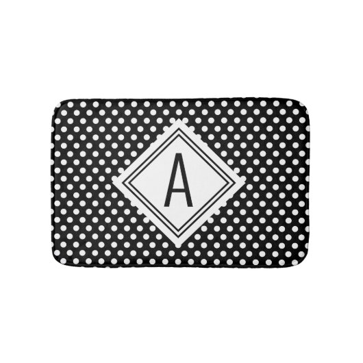 Tapis De Bain Mignonne fille noir Pois Monogramme (Devant)