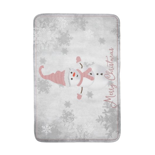 Tapis De Bain Mignonne rose Snowman Mat de bain de vacances (Devant (Vertical))
