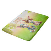 Tapis De Bain Mignonne, Whimsical Joyeuse Pâques avec 2 lapins (Angle)