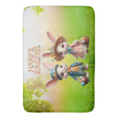 Tapis De Bain Mignonne, Whimsical Joyeuse Pâques avec 2 lapins (devant Vertical)
