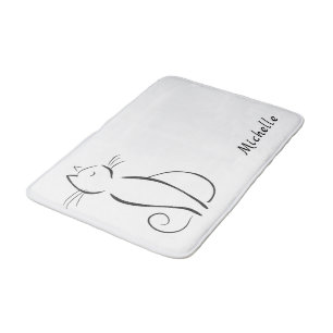 Tapis De Bain Mini chat noir sur blanc ajouter nom