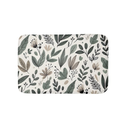 Tapis De Bain Minimalist Botanical Leaf and Bud Design (Devant)