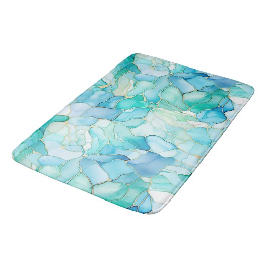 Tapis De Bain Mint Aqua Pearl Marbre or (Angle)