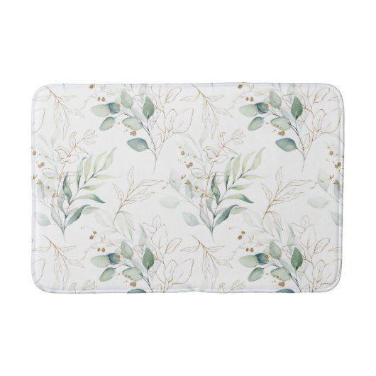 Tapis De Bain Mint Green Pastel Floral Greenery Motif (Devant)