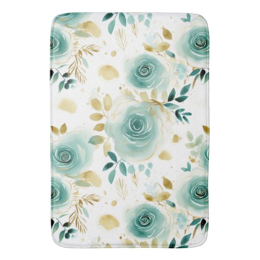Tapis De Bain Mint Vert Blanc or Rose Floral (devant Vertical)