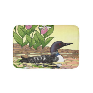 Tapis De Bain MN State Bird Flower Loon Lady Slipper