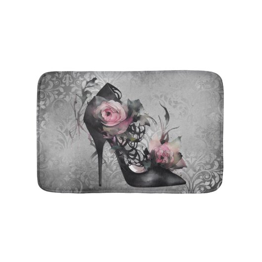Tapis De Bain Mode gothique Stiletto talon avec Roses rose mauve (Devant)