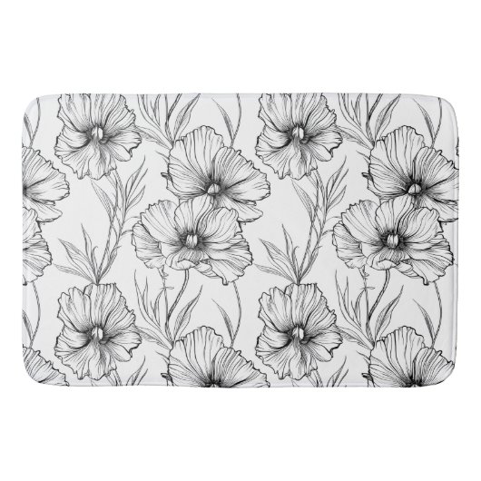 Tapis De Bain Modèle botanique moderne noir et blanc (Devant)
