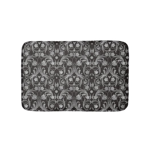 Tapis De Bain Modèle classique noir et gris Damas (Devant)