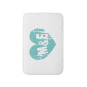 Tapis De Bain Modèle de coeur bleu turquoise vintage monogramme (Devant (Vertical))