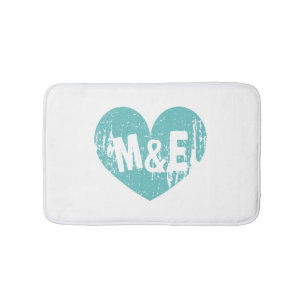 Tapis De Bain Modèle de coeur bleu turquoise vintage monogramme