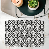 Tapis De Bain Modèle de Damas baroque noir et blanc