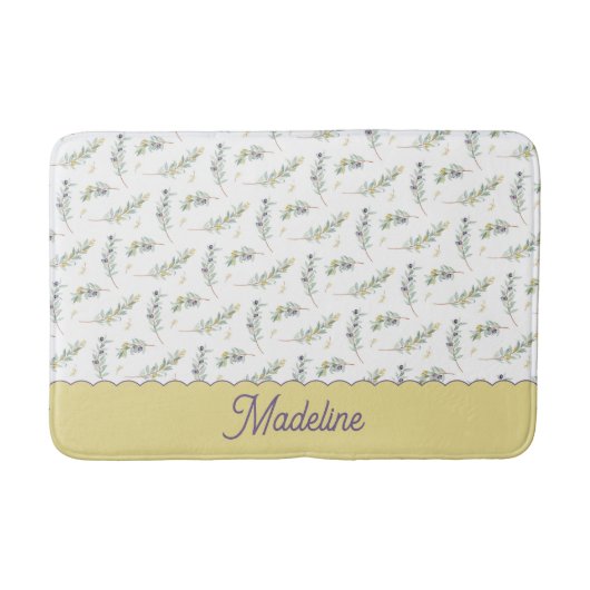 Tapis De Bain Modèle de monogramme de branche d'olive vert sauge (Devant)