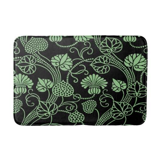 Tapis De Bain Modèle floral antique noir et vert (Devant)