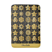 Tapis De Bain Modèle floral doré doodle rose nom personnalisé (Devant (Vertical))
