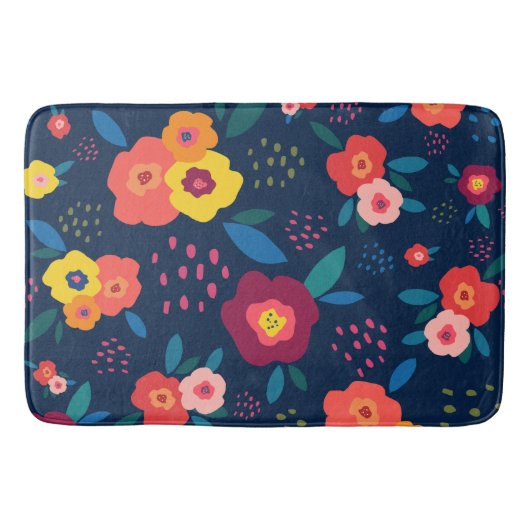 Tapis De Bain Modèle Floral moderne Corail bleu Jaune Botanique (Devant)