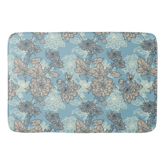 Tapis De Bain Modèle floral sur Arrière - plan bleu (Devant)