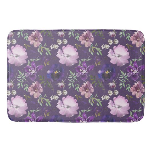 Tapis De Bain Modèle Floral Violet Élégant (Devant)