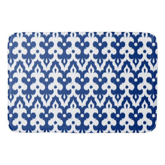 Tapis De Bain Modèle marocain Ikat Damask, Cobalt bleu & blanc (Devant)