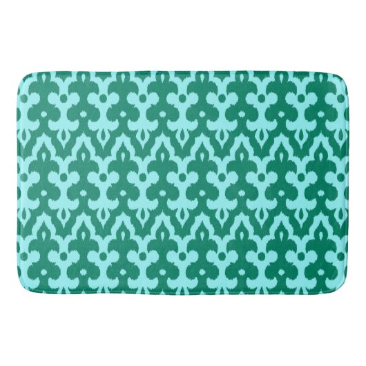 Tapis De Bain Modèle marocain Ikat Damask, Turquoise et Aqua (Devant)