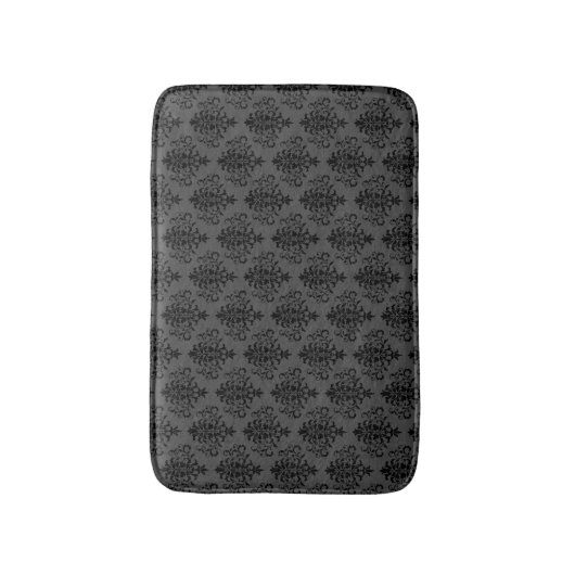Tapis De Bain Modèle moderne gris noir Damas (Devant (Vertical))