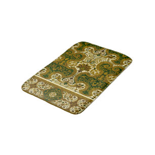 Tapis De Bain Modèle vintage vert et or floral