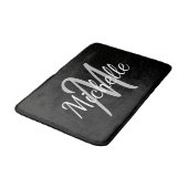 Tapis De Bain Modern Black leather Typography & Name Monogram (Angle)
