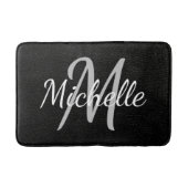 Tapis De Bain Modern Black leather Typography & Name Monogram (Devant)