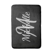 Tapis De Bain Modern Black leather Typography & Name Monogram (Devant (Vertical))