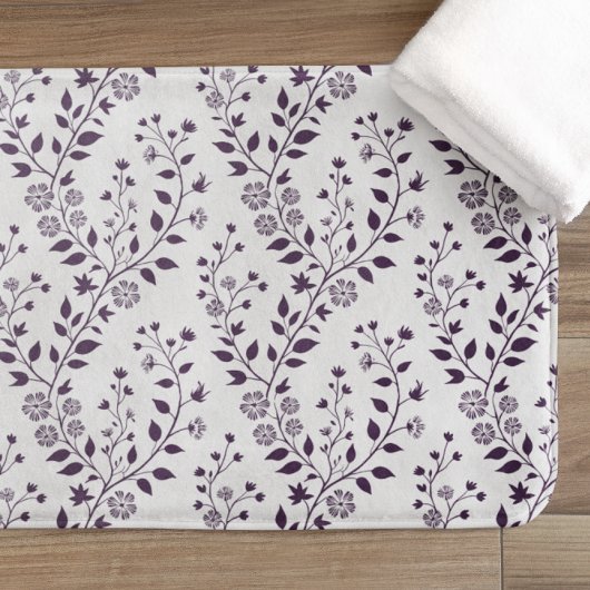Tapis De Bain Modern Boho Floral Pattern Plum White