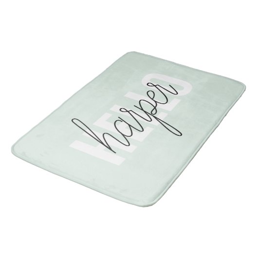 Tapis De Bain Modern Pastel Mint Bonjour Et Vous Nom (Angle)