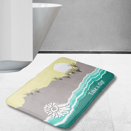 Tapis De Bain Modern Sunset Beach Shell Turquoise Yellow Sand