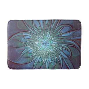 Tapis De Bain Moderne Abstrait tendance Fleur bleue Fractal Art
