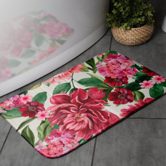 Tapis De Bain Moderne Aquarelle fleurie rose rouge