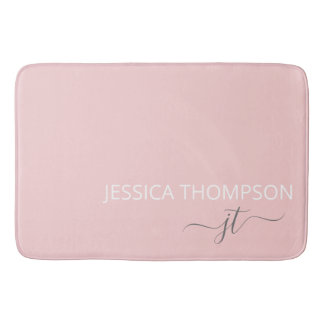 Tapis De Bain Moderne Blush Pink Simple Girl Monogramme Nom 