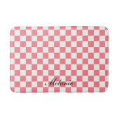 Tapis De Bain Moderne Blush rose et blanc À damiers (Devant)