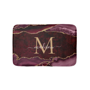 Tapis De Bain Moderne Bourgogne Rouge Or Agate Géode Chic Monogr