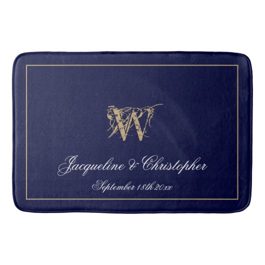 Tapis De Bain Moderne Cute Blue Monogramme Noms Mariage nouvelle (Devant)