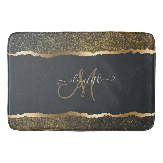 Tapis De Bain Moderne Élégant Monogramme au Touché d'Or (Devant)